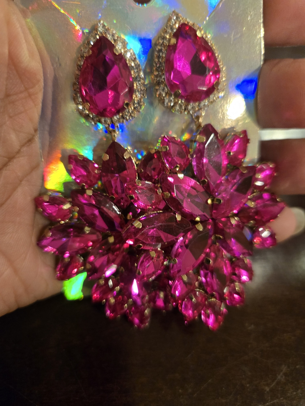 Bold Fuchsia Crystal Statement Earrings - Unbranded